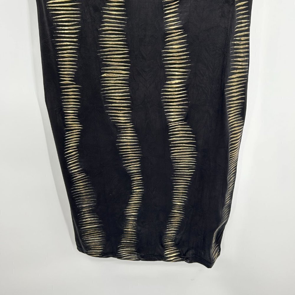 BEBE Black Gold Stretch Tiered Chain Back Mini Cocktail Dress Size Large - Picture 4 of 7